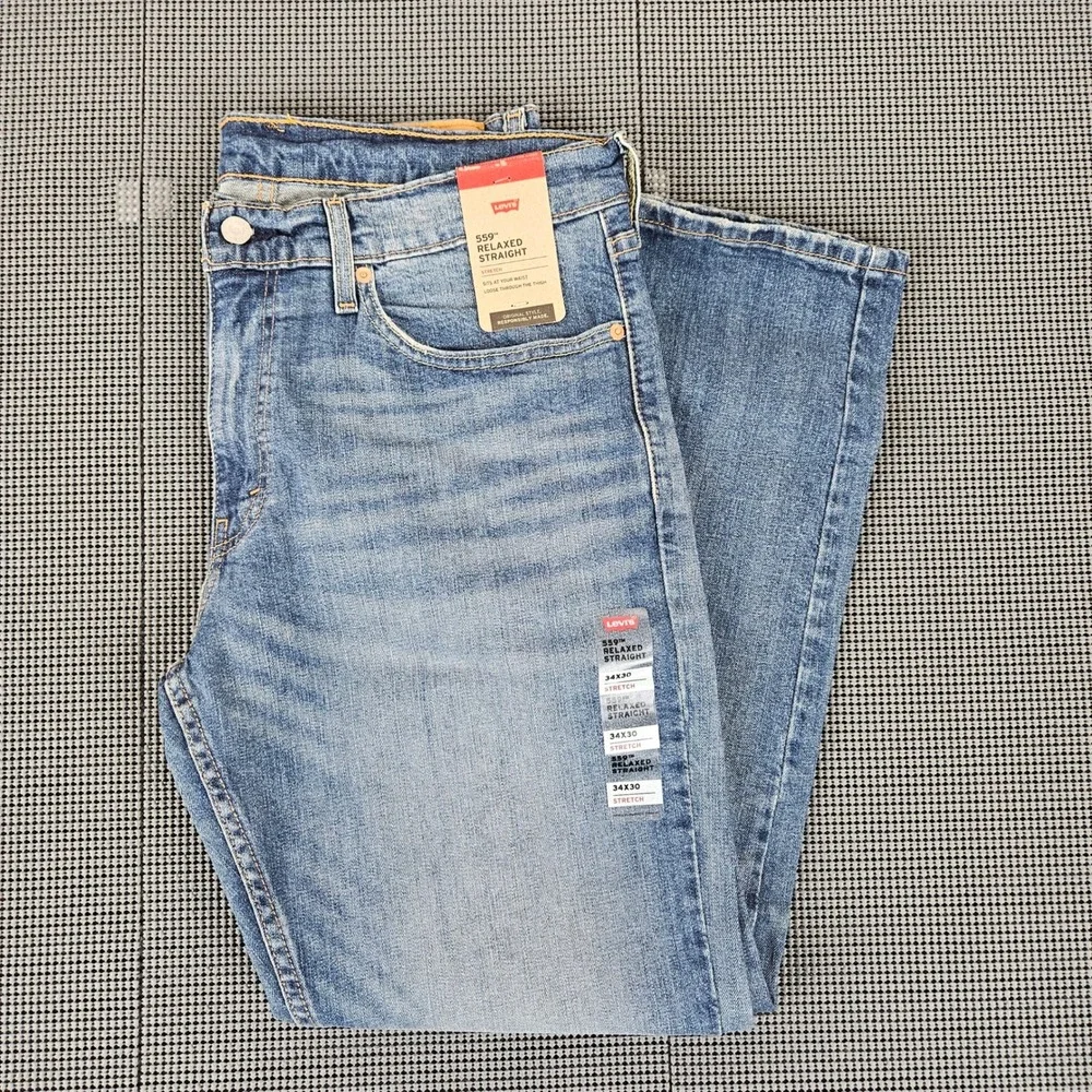 Levi's 559 Relaxed Straight Mens 36x30 Light Wash Blue Stretch Jeans 00559-0552